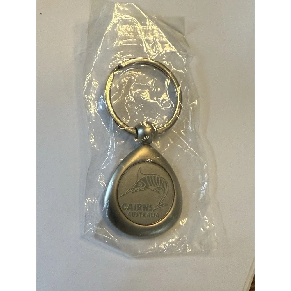 Vintage NEW Cairns Australia Silver Tone Marlin Fish - Keyring 3